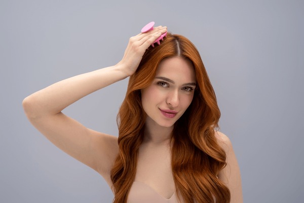 A Woman Using A Scalp Detox Massage Tool As Part Of Her Electroporation Hair Regrowth New York Home-Care Routine.
