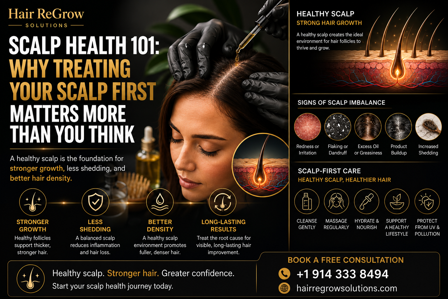 Healthy scalp care illustration showing scalp treatment, hair follicles, and strong hair growth concept for scalp health and hair restoration blog